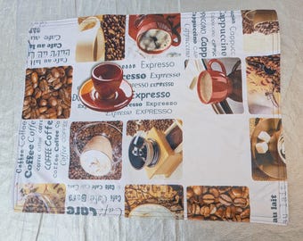 Reversible Oilcloth Placemats: Coffee Theme / Olive Palm Print - Set of 4