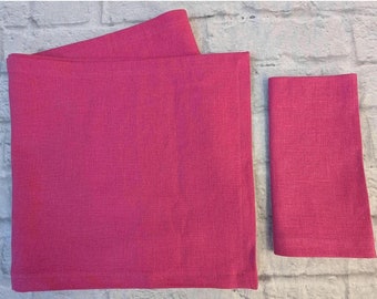 Hot Pink Linen Table Runner: Elegant Topstitched Mitered Corners