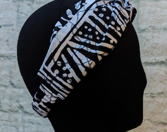 Twisted Headband: Black & White African Mudcloth Design, Cotton Elastic Fit