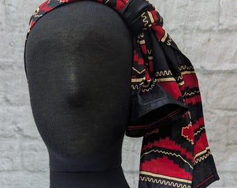 Ankara Headwrap: African Wax Print Cotton Scarf, Topstitched Edges