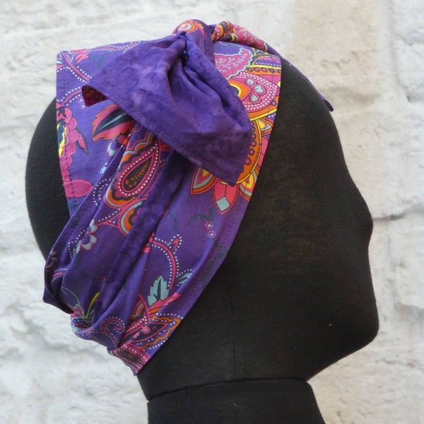100 % cotton headband +belt .Peri Batik retro flower artwork in a palette of royal purple.Reversible,adjustable, double sided. Juneteenth