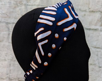 Blue Orange Mudcloth Headband: Twisted Cotton Hair Accessory