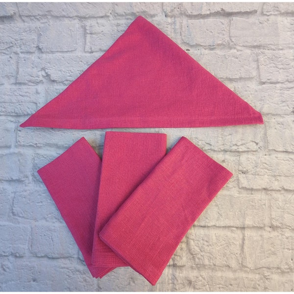 Hot pink linen dinner size napkins are elegant, eco friendly ,sustainable+durable. All are topstitched + mitered corners. Machine washable.