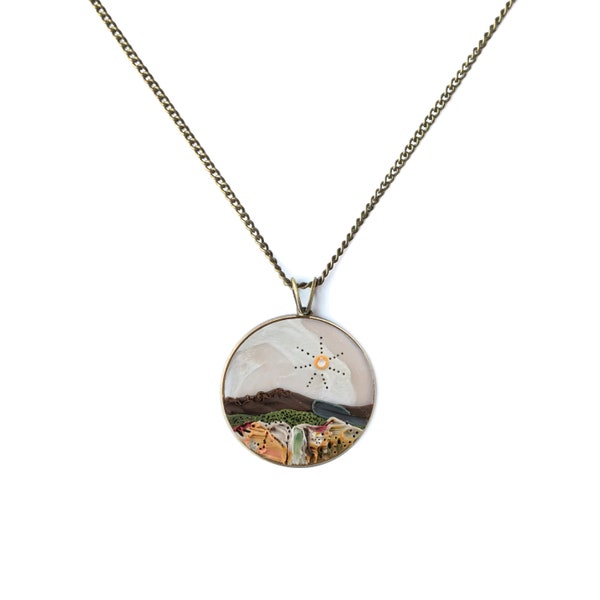 WYOMING Yellowstone National Park  18" Clay Sculpture Necklace, Yellowstone Falls, Artist Point