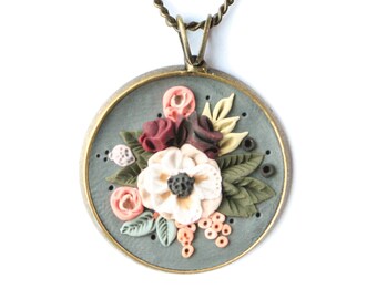 PEONY BOUQUET Wild Flower Necklace Boho Polymer Clay Earth - Etsy