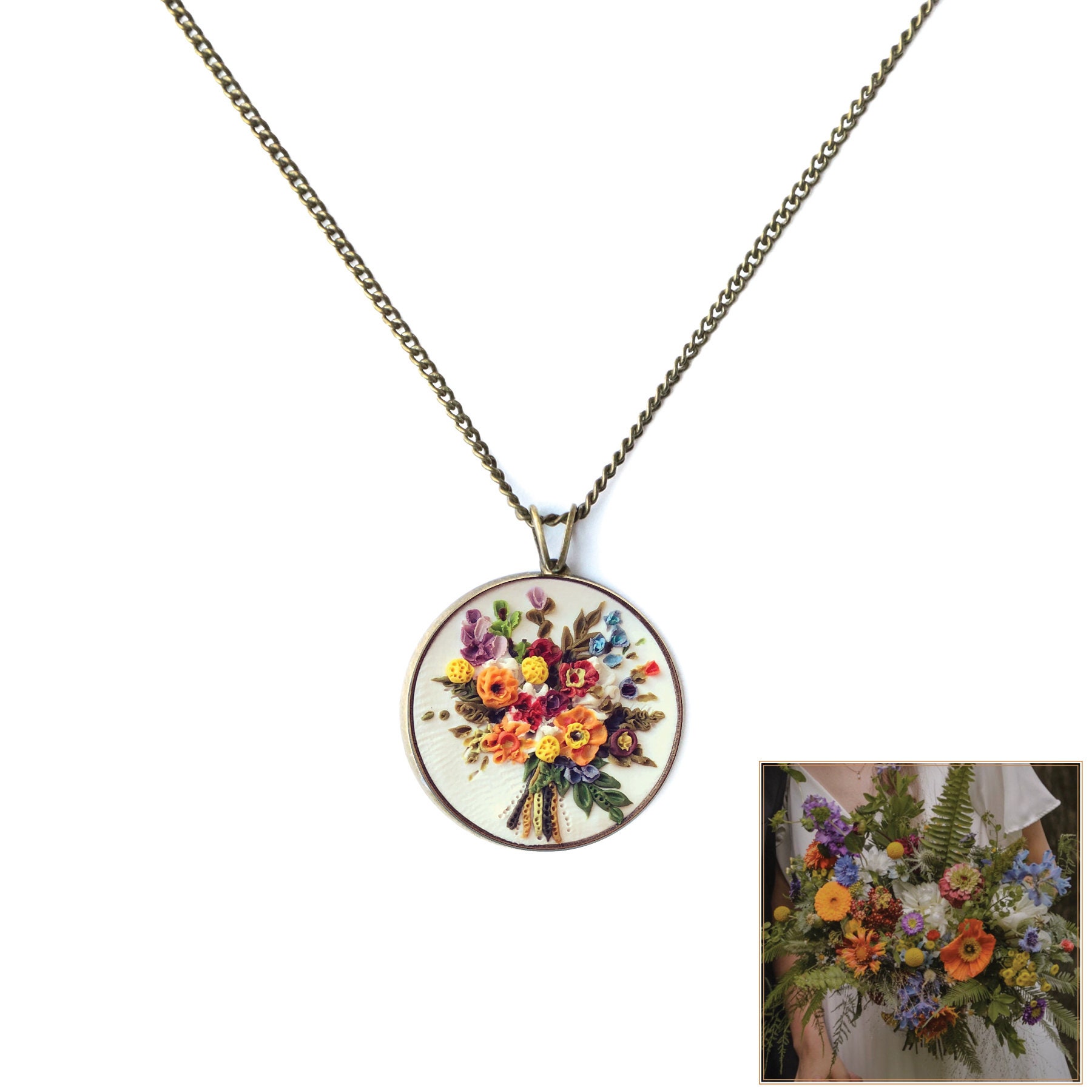 Custom Bride Bouquet Necklace Earth Clay Jewelry Wedding Etsy