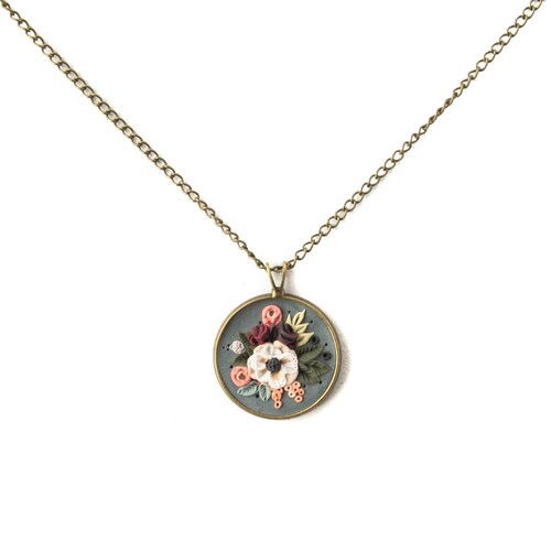 PEONY BOUQUET Wild Flower Necklace Boho Polymer Clay Earth Etsy