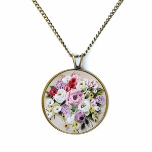 Custom Bride Bouquet Necklace, Earth Clay Jewelry, Wedding Necklace, Personalized Gift for the Bride