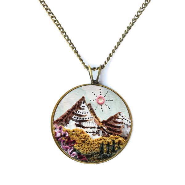 MONTANA Glacier National Park, Mountain Pendant, Going-to-the-Sun Mountain, Clay Sculpture Necklace, Adventure Necklace, Hiker Charm