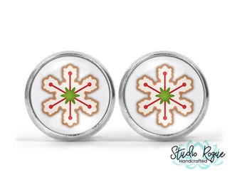 Christmas Snowflake Cookie Stud Earrings, Hypoallergenic Stud Earrings, Minimalist Studs, Stainless Steel Earrings, Christmas Earrings