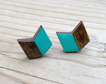 Birch Arrow Stud Earrings - Teal Boho Stud Earrings - Small Geometric Earrings - Minimalist Earrings - Studs - Hypoallergenic Earrings