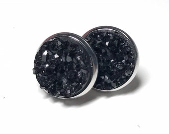 Black Druzy Earrings / Hypoallergenic Earrings / Stainless Steel Earring / 12mm Druzy / Stud Earrings / Bridesmaids Gift / Wedding Jewellery