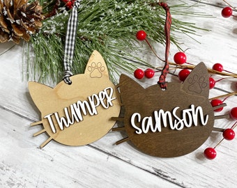 Custom Cat Christmas Ornament - Wood Pet Ornament - Custom Personalized Pet Ornament - Christmas Gift Tag - Christmas Tag Ornament