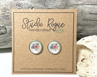 Floral Stud Earrings / HYPOALLERGENIC Earrings / 8mm 10mm 12mm / Choose Size / Flower Earrings / Post Earrings / Gift For Her / Minimalist