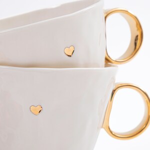 Big porcelain mug with gold heart, Porcelain decorated with gold, Luxury tea mug, Gold handmade porcelain, Romantic design cup, Gold heart zdjęcie 1