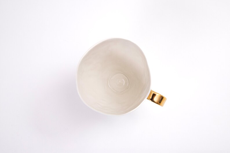 Big porcelain mug with gold heart, Porcelain decorated with gold, Luxury tea mug, Gold handmade porcelain, Romantic design cup, Gold heart zdjęcie 4