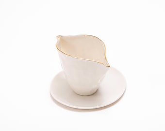 Melkkannetje 80 ml, huwelijkscadeau voor koppel, porseleinen creamer, fijn porseleinen servies, wit porselein geglazuurd met goud BALLERINA