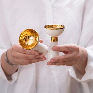 Porcelain aperitif glasses, Set of 2 liqueur glasses, Wedding day shot glass,  Gold aperitif glasses, Porcelain painted with gold WIZARD