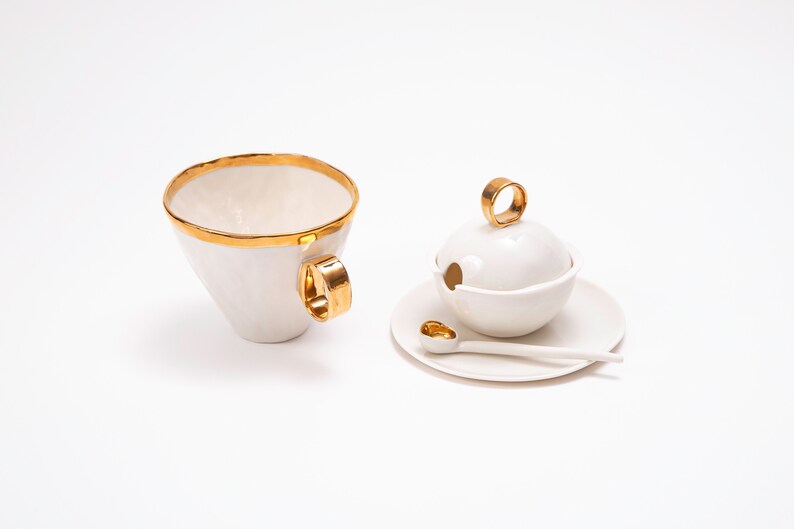 Porcelain Mug 310ml. Porcelain decorated with gold, Luxury tea mug, Gold handmade porcelain, Classic tableware, Romantic design cup, DANCER zdjęcie 6