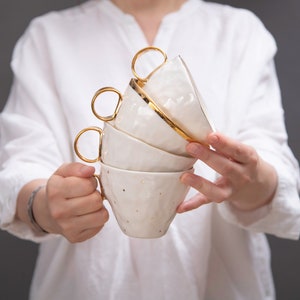 Big porcelain mug with gold heart, Porcelain decorated with gold, Luxury tea mug, Gold handmade porcelain, Romantic design cup, Gold heart zdjęcie 7