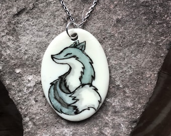 Fox Mărțisor. Hand painted resin necklace pendant, pin or earrings. Fox talisman. Fox necklace. Unique friendship and love token.