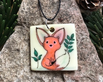 Fox necklace and earrings. Small and delicate hand painted fox pendant made with natural stone like base. Unique friendship and lovers gift.