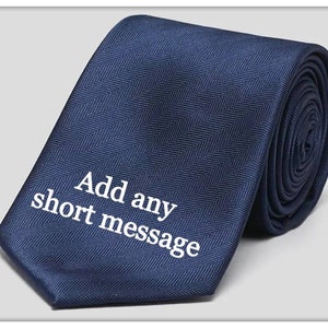 Personalised Christmas Fathers Day embroidered mens ties navy gift.Love wedding Any message. Brother uncle husband dad grandad. Present gift