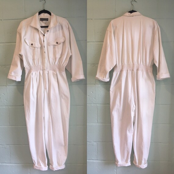 White 80s Denim Jumsuit by Karen Alexander size 14
