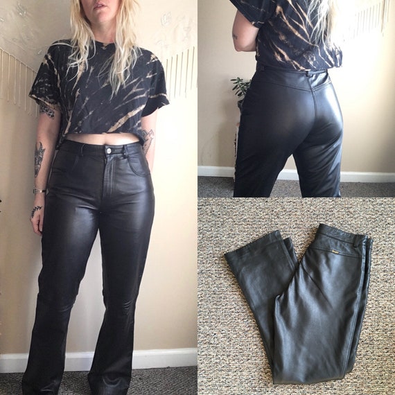 Vintage Wrangler Black Boot Cut Leather Biker Pant