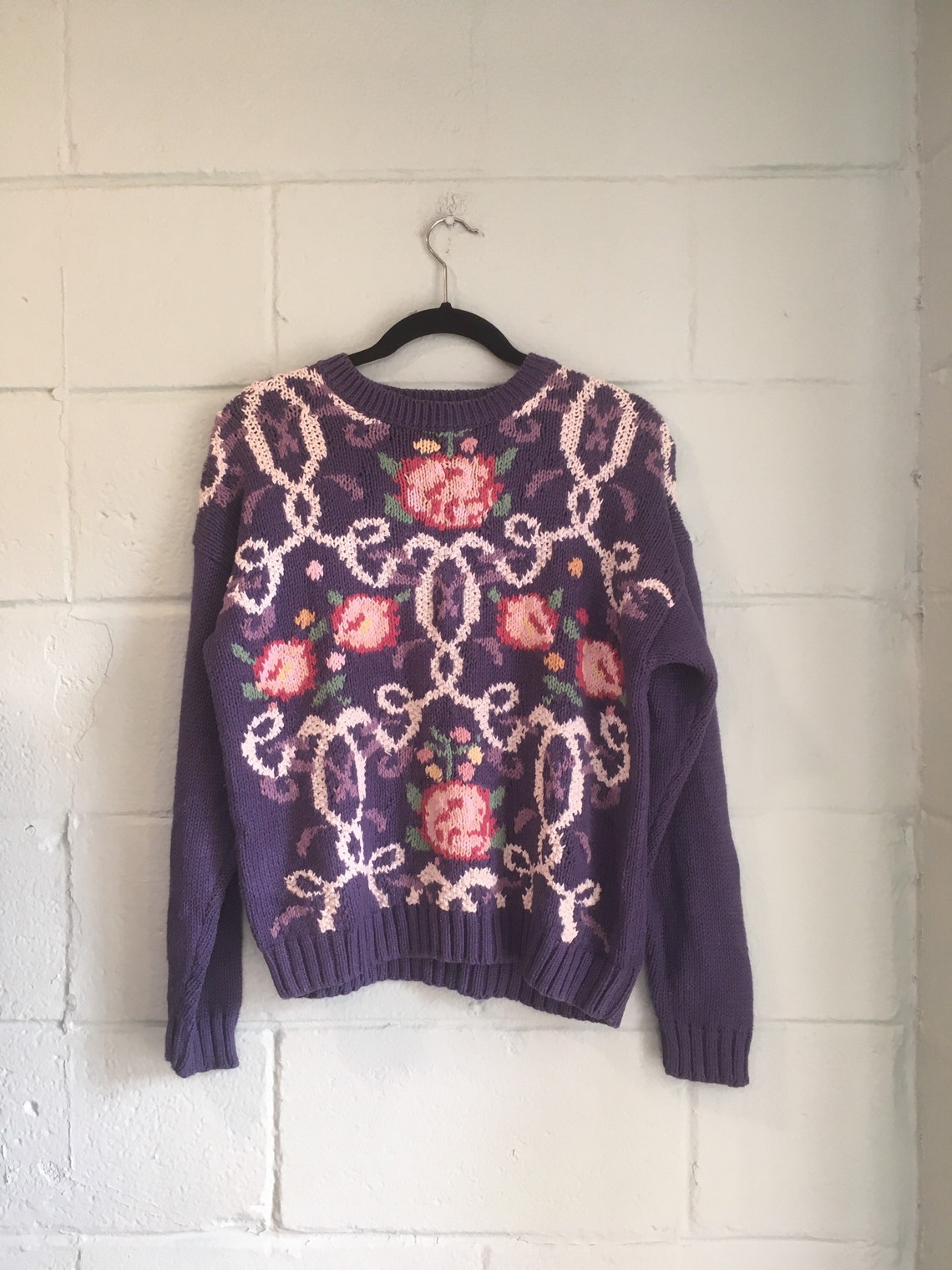 Flowers and Lace Purple Pastel Knitted Sweater size S | Etsy