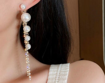 Drop Pearl Earring, Drop Diamond Earring, Drop Earring, Pearl Earring, Dangle Pearl Earring