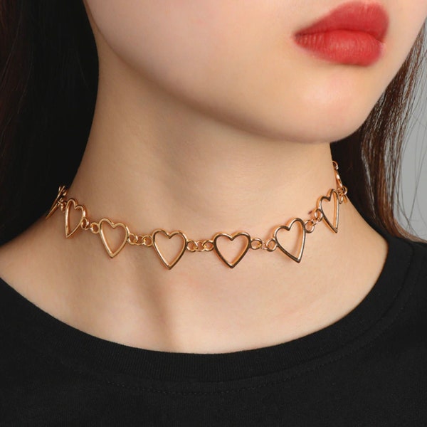 Heart Choker, Y2K Choker, Heart Necklace, Love Choker, Heart Chain Choker