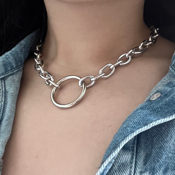 O Ring Choker, Eternity Ring Choker, O Ring Collar, Thick Chain Choker, Grunge Choker, Punk Choker