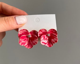 Pink Flower Earring, Tropical Flower Earring, Hawaiian Flower Earring, Spring Summer Earring