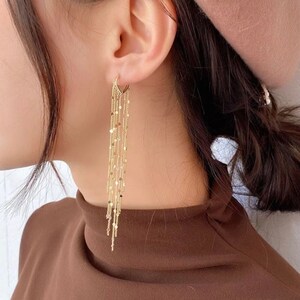 Dangle Earrings, Long Dangle Earrings, Long Tassel Earrings, Tassel Drop Earrings, Gold Drop Earrings