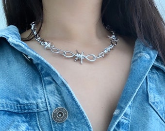 Barbed Wire Necklace, Barbed Wire Chain, Barbed Wire choker, Egirl Eboy aesthetic, Punk Necklace, ALT Necklace