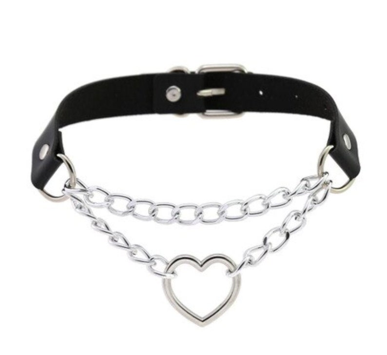 Harness Choker, Heart Choker, Strap On Collar, Lolita Choker, Kawaii Choker, Egirl Choker, Leather Choker 