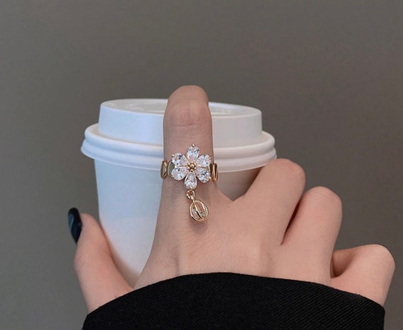 Colored Zircon Double Flower Rings For Women Gold Plated Stainless Steel  Flower Opening Ring Wedding Aesthetic Jewelry Gift 2023 - AliExpress