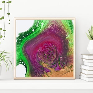 10&quot;x10&quot; Acrylic Pour Painting on Canvas with Resin Finish, Ornamental Kale