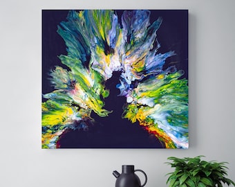 20x20 Peinture acrylique originale sur toile avec résine, corail oscillant