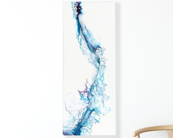 10"x25 » Acrylique pour peinture sur toile, perle bleue violette et blanc