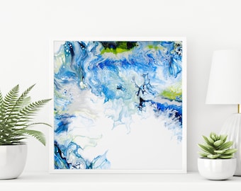 12"x12 » Peinture acrylique originale sur toile à vendre, bleu cobalt gris et vert citron vert