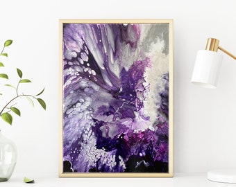 16"x20 » Peinture acrylique originale sur toile à vendre, argent violet et perle