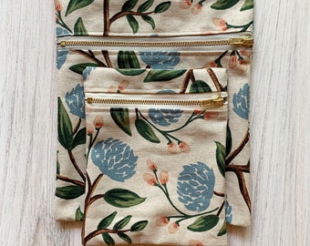 Rifle Paper Co, sac en toile de coton, pivoines bleues crème, 5 et 7 pouces