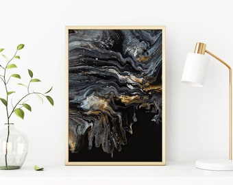 11"x14 » Peinture acrylique originale sur toile avec résine, or noir métallisé argent et perle