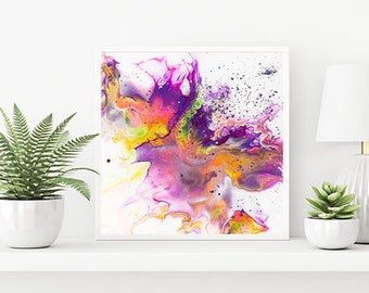 Peinture acrylique de 10 « x10 » sur panneau de bois de bouleau w / résine et paillettes, super floraison