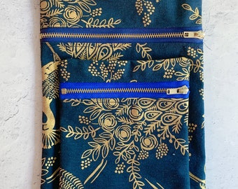 Rifle Paper Co, sac en toile de coton, paon royal métallique, 5 et 7 pouces