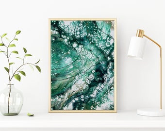 16"x20 » Peinture Acrylique Originale sur Toile À Vendre, Vert Turquoise et Or