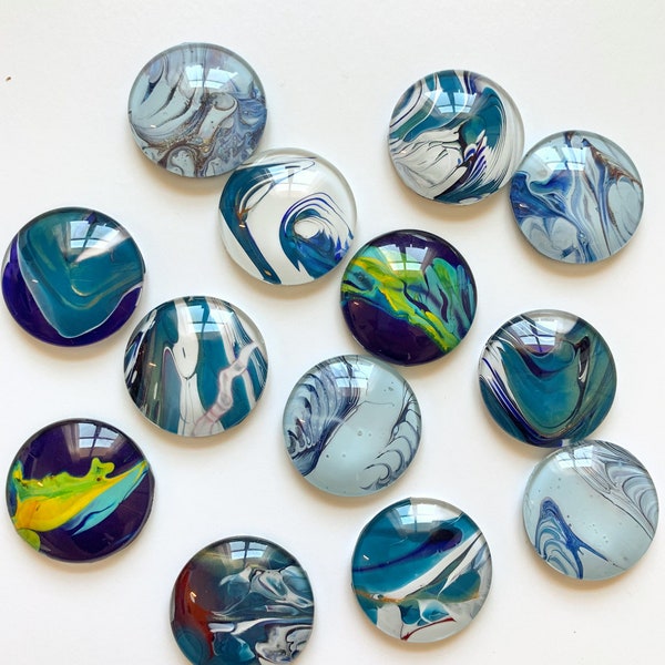 Acrylic Pour Painting Magnets 1" (25mm round) Glass Domed