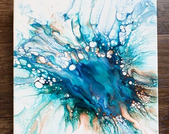 Peinture acrylique originale, 10 « x10 » Earth Tones Splash